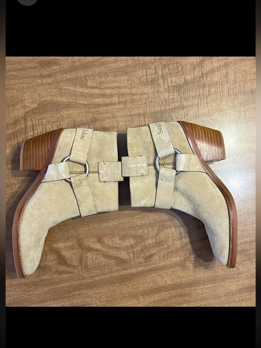 See by Chloé Eddie Taupe Suede Harness Boots Size 39.5 U